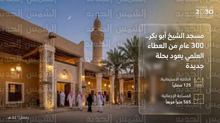 مشروع الأمير محمد بن سلمان لتطوير المساجد التاريخية يعيد تأهيل مسجد الشيخ أبو بكر لاستقبال المصلين في رمضان
